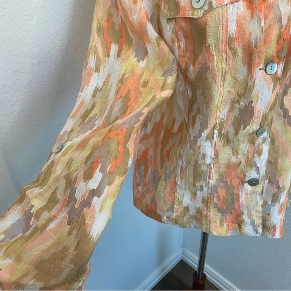NWOT Sheer Peach Tan White Blouse Jkt Button Pocket Flattering Fit Ruby Rd SZ 12 - Picture 5 of 13